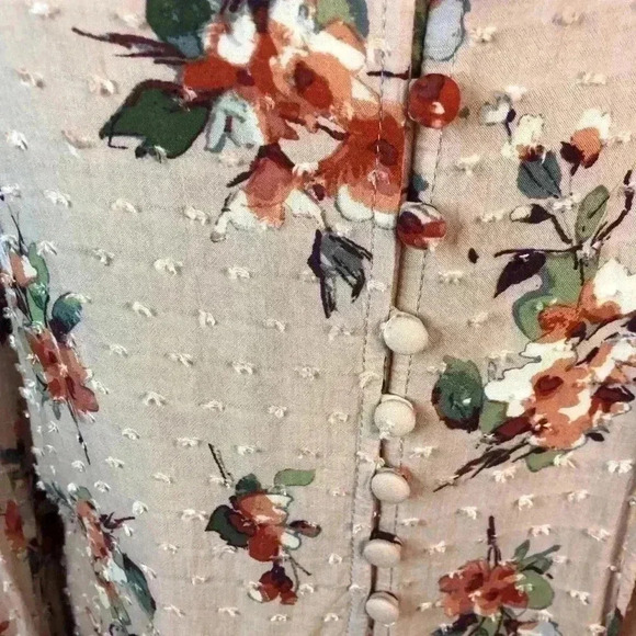 En Creme Women’s Small Dusty Pink Floral Swiss Dot Blouse Tie Front Bell L/S - Picture 3 of 8